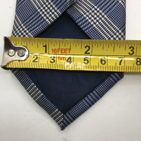 Michael Kors Blue Plaid Print 100% Silk Neck Tie - Picture 6 of 8
